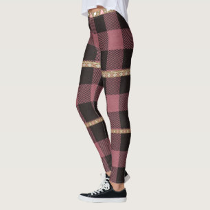 Rosa Buffalo Kariert mit Nordic Stripes Holiday Leggings
