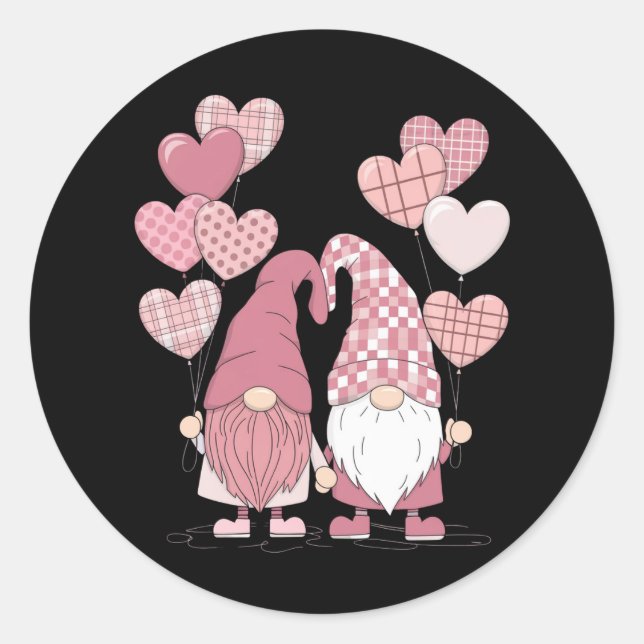 Rosa Buffalo Kariertes Herz Gnomes Valentinstag Runder Aufkleber (Vorderseite)
