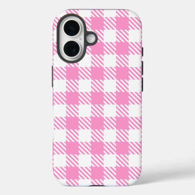 Rosa Buffalo Kariertes Muster iPhone 16 Hülle (Rückseite)