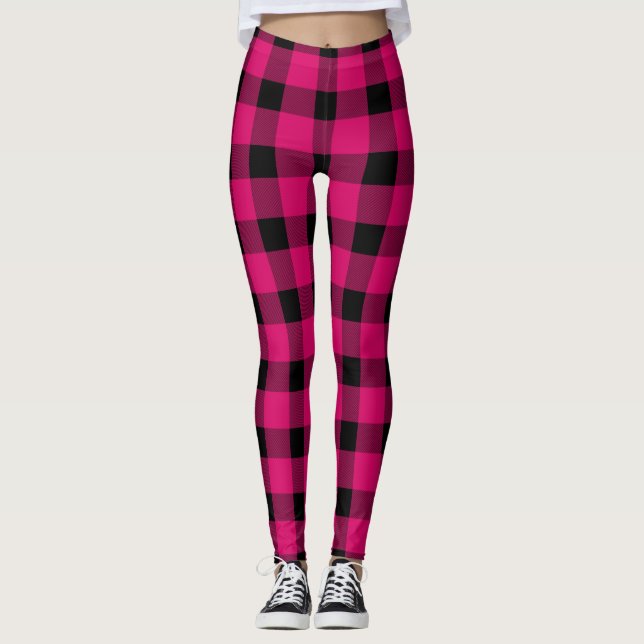 Rosa Buffalo Lumberjack Kariert Leggings (Vorderseite)