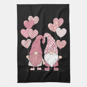 Rosa Büffelkariert Herz Gnome Valentinstag Geschirrtuch