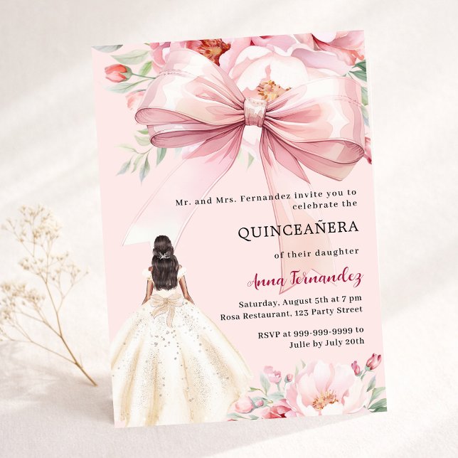 Rosa Bugblumen kleiden Quinceanera Einladung (Von Creator hochgeladen)