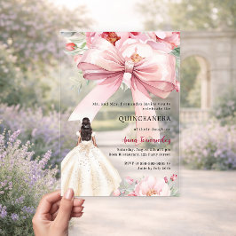 Rosa Bugblumen kleiden Quinceanera klar Acryleinladungen