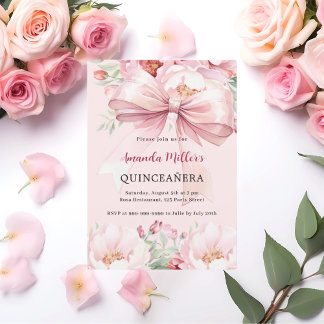Rosa Bugblumen Quinceanera Einladung