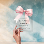 Rosa Bugcreme elegant SWEET 16 klar Acryleinladungen<br><div class="desc">Der helle,  transparente Hintergrund ist mit einem rosa großen Bogen verziert. Personalisieren und fügen Sie einen Namen und Party-Details hinzu.</div>