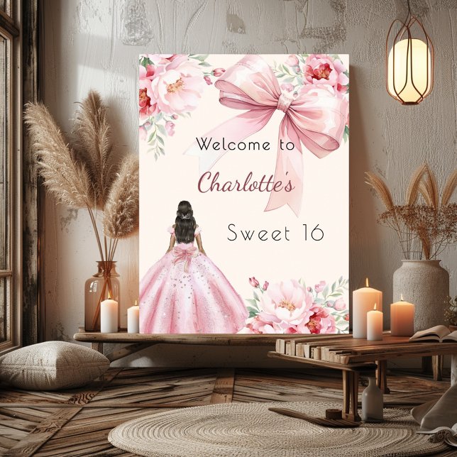 Rosa Bugcreme florale Kleid Sweet 16 willkommen Poster (Von Creator hochgeladen)