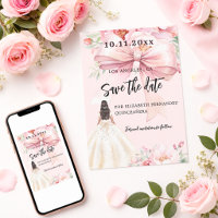 Rosa Bugkleid Quinceanera Save the Date Karte