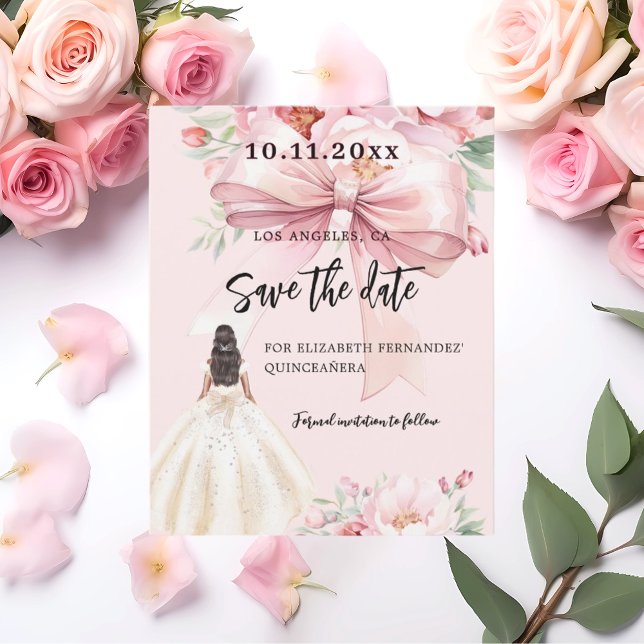 Rosa Bugkleid Quinceanera Save the Date Karte (Von Creator hochgeladen)