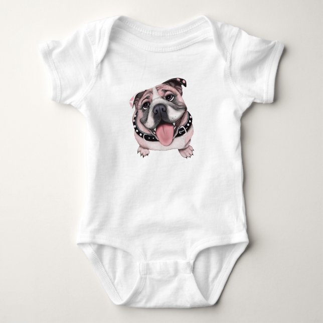 Rosa Bulldoggen-Baby-Shirt Baby Strampler (Vorderseite)