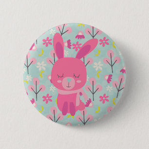 Rosa Bunnies und Blume Button