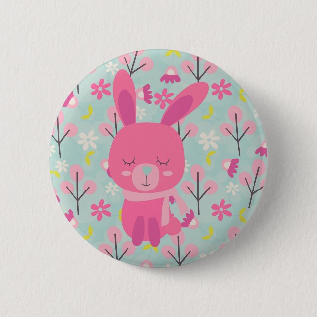 Rosa Bunnies und Blume Button (Vorderseite)