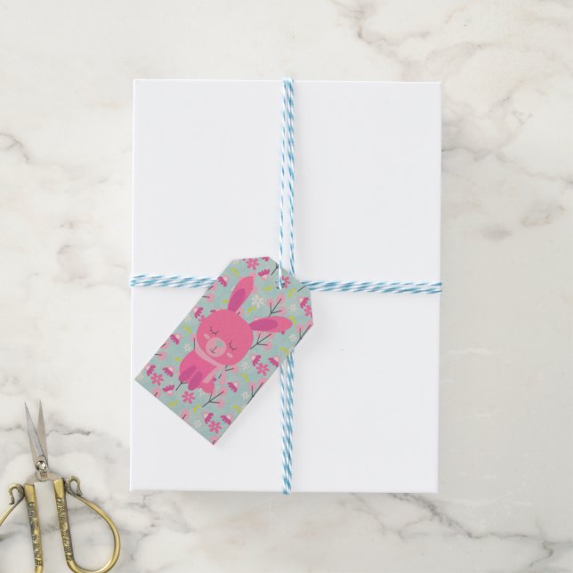 Rosa Bunnies und Blume Geschenkanhänger (Mit Garn)