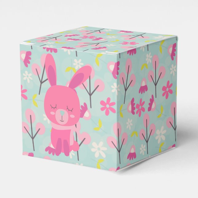 Rosa Bunnies und Blume Geschenkschachtel (Vorderseite)