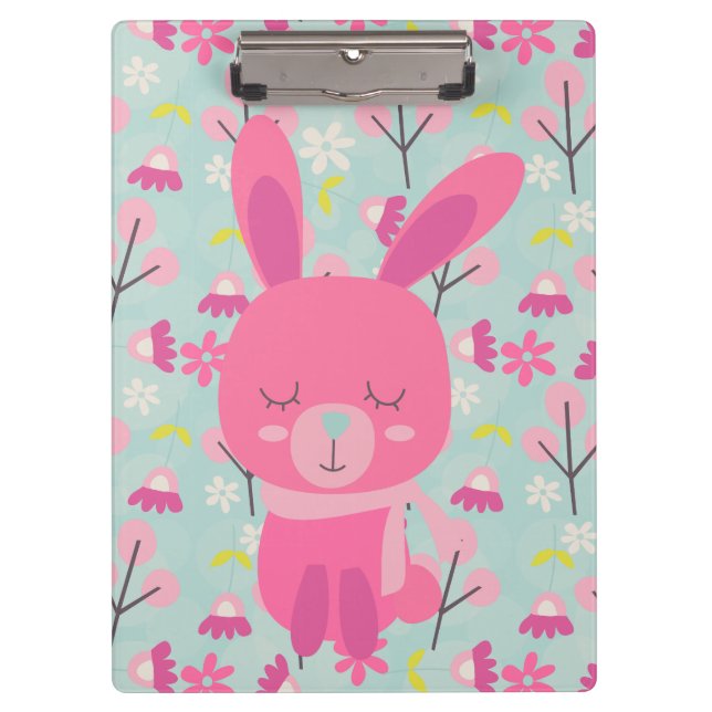Rosa Bunnies und Blume Klemmbrett (Vorderseite)