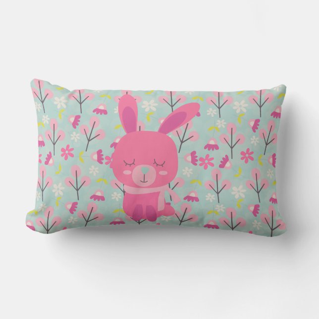Rosa Bunnies und Blume Lendenkissen (Vorderseite)