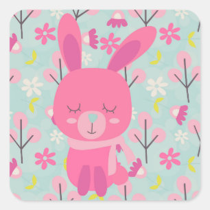 Rosa Bunnies und Blume Quadratischer Aufkleber