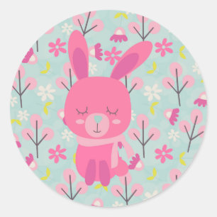 Rosa Bunnies und Blume Runder Aufkleber