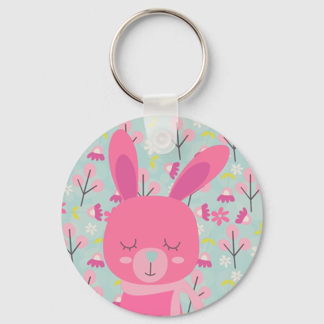 Rosa Bunnies und Blume Schlüsselanhänger (Vorderseite)