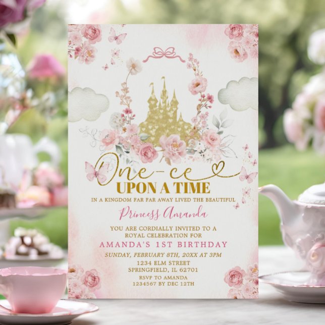 Rosa Burg Prinzessin ein Mal zum Geburtstag Einladung (Von Creator hochgeladen)