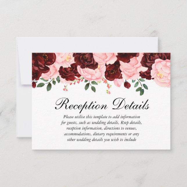 Rosa Burgund Blumenzwiebeln Details zur Rezeption Einladung (Vorderseite)