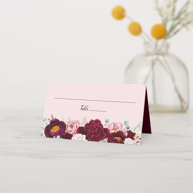 Rosa Burgund Marsala Wasserfarben Platzkarte (Vorderseite)
