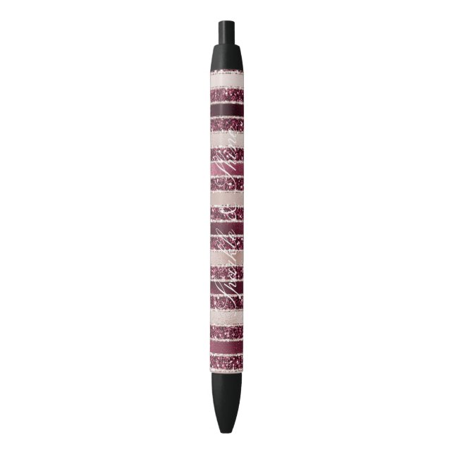 Rosa Burgund Rote Rose Glitzer Streifen Kugelschreiber (Vorderseite Vertikal)