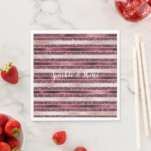 Rosa Burgund Rote Rose Glitzer Streifen Serviette
