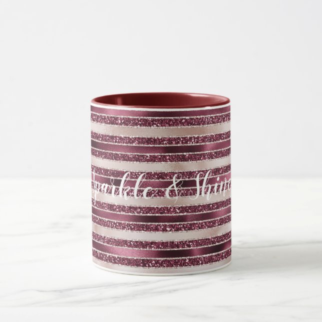 Rosa Burgund Rote Rose Glitzer Streifen Tasse (Zentrum)
