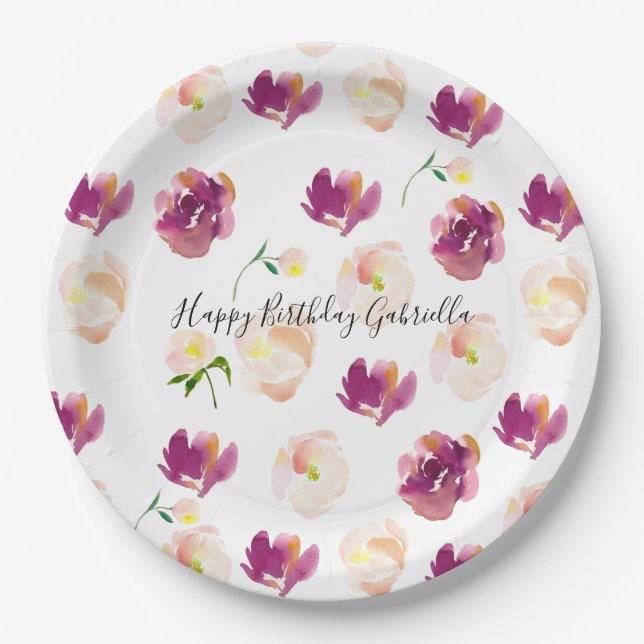Rosa Burgund Wasserfarbe Pappteller (Vorderseite)