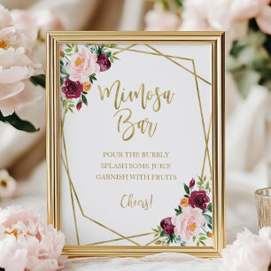 Rosa Burgunder Blumen Geometrisch Mimose Bar Schil Poster