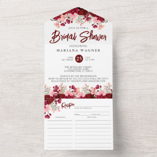 Rosa Burgunder Blumen Hochzeitsdusche mit Rezept All In One Einladung