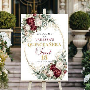 Rosa Burgunder Boho Quinceanera Willkommensschild  Poster