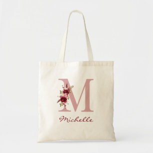 Rosa Burgunder Buchstabe M Floral Tragetasche