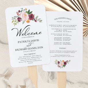 Rosa Burgunder Floral Aquarell Hochzeitsprogramm Fächer