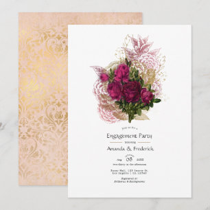 Rosa Burgunder Gold Shabby Floral Verlobungsfeier Einladung