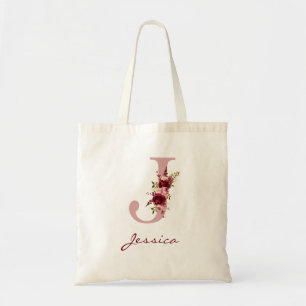 Rosa Burgunder Letter J Floral Tragetasche