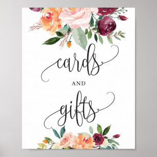 Rosa-burgunder-orange Blumenkarten und Geschenke S Poster