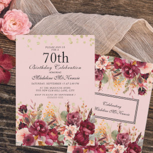 Rosa-burgunderrote Blumen mit goldenem Glitter zum Einladung