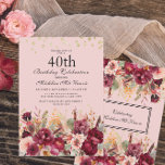 Rosa Burgundy Floral Gold Glitzer 40. Geburtstag Einladung<br><div class="desc">Elegante rosa und bordeauxfarbene Aquarellblüte und Grün 40. Geburtstagsfeier Party Einladung mit vergoldetem Glitzer. Kontaktieren Sie mich,  um Hilfe bei der Anpassung zu erhalten oder um zusätzliche Matching oder Koordination von Zazzle Produkten für Ihre Feier zu beantragen.</div>