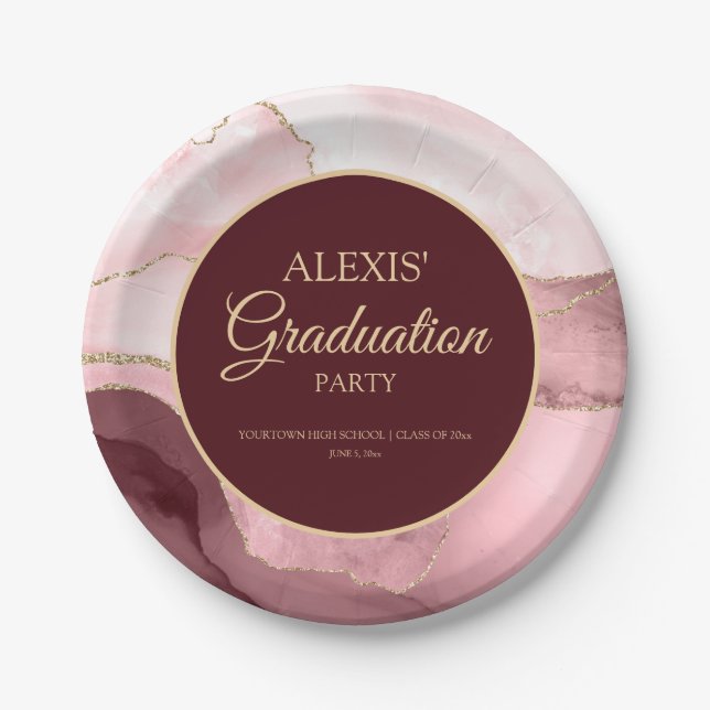 Rosa Burgundy Goldmarmor Agate Abschluss Pappteller (Vorderseite)