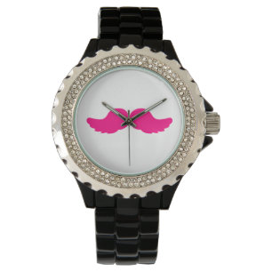 Rosa buschiger Schnurrbart-Schnurrbart-lustige Armbanduhr