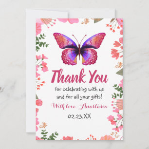 Rosa Butterfly Farbe Blumenrahmen Geburtstag Dankeskarte