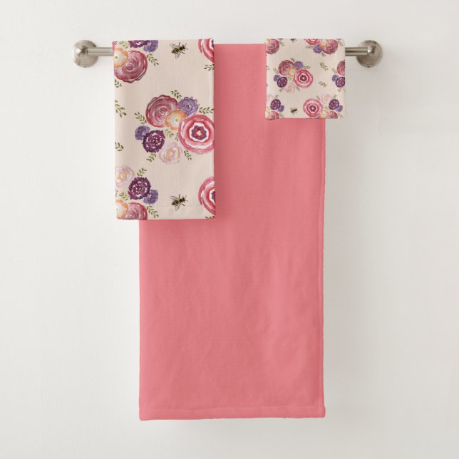 Rosa Butterfly Garden Bee Painting Badehandtuch Se Badhandtuch Set (Insitu)