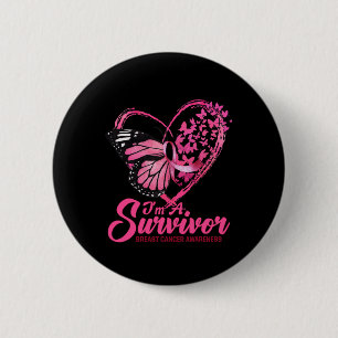 Rosa Butterfly Herz Ich bin ein Überlebender Brust Button