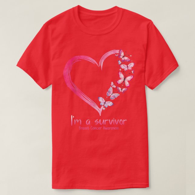Rosa Butterfly Herz Ich bin ein Überlebender Brust T-Shirt (Design vorne)