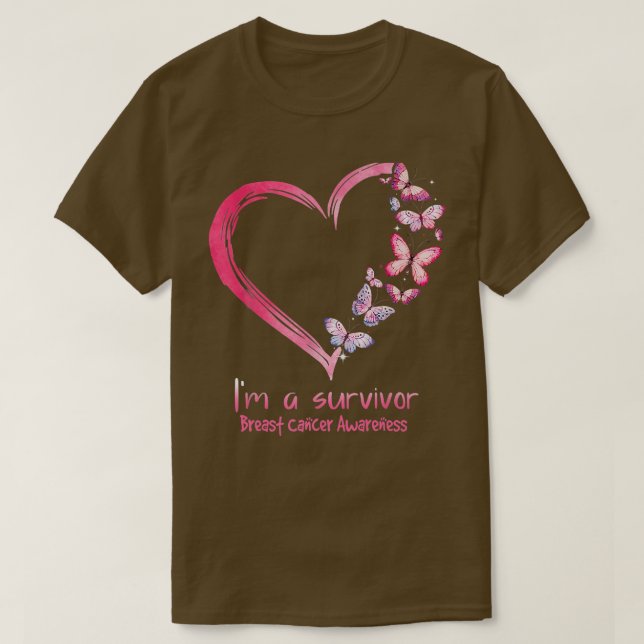 Rosa Butterfly Herz Ich bin ein Überlebender Brust T-Shirt (Design vorne)