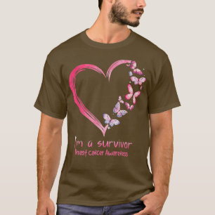 Rosa Butterfly Herz Ich bin ein Überlebender Brust T-Shirt