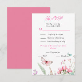 Rosa Butterfly-Hochzeit RSVP Karte