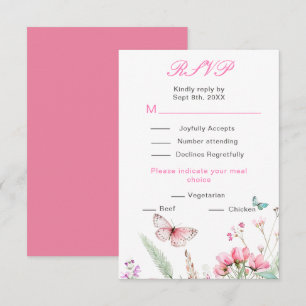 Rosa Butterfly-Hochzeit RSVP Karte
