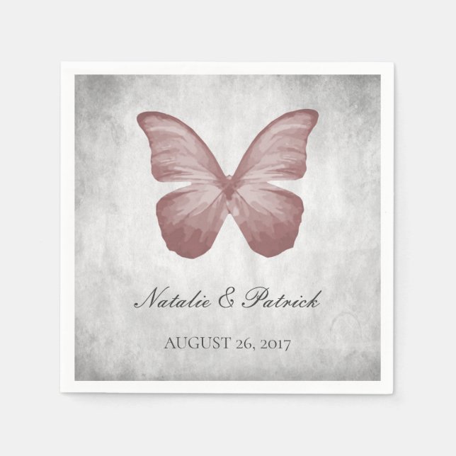 Rosa Butterfly Hochzeitspapier Napkins Serviette (Vorderseite)